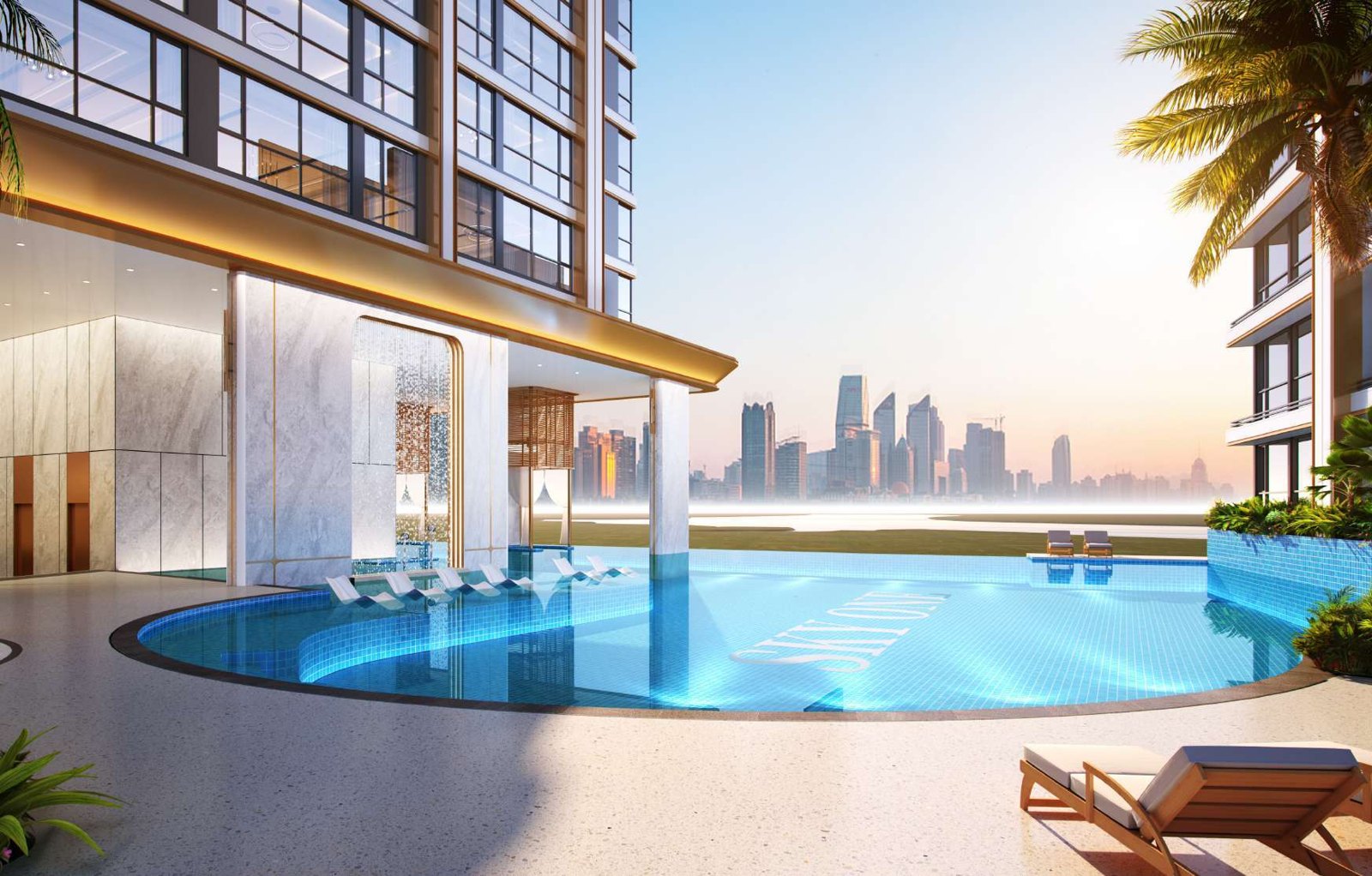Artist’s impression of SKYONE’s pool beside the residences